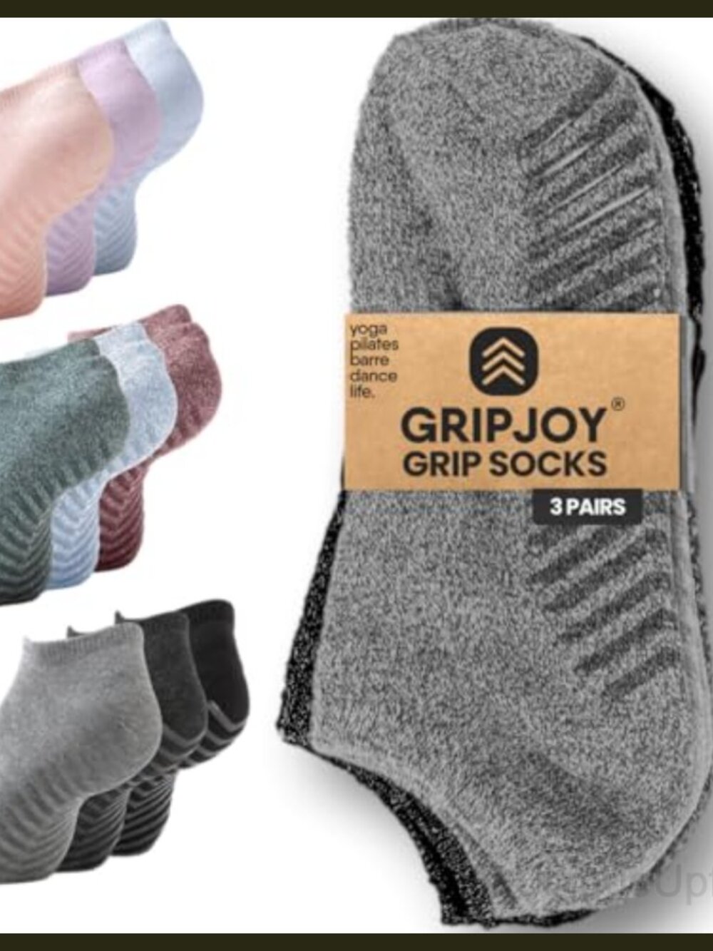 Gripjoy Non Slip Grip Socks 3-Pack for Yoga Pilates Barre Dance